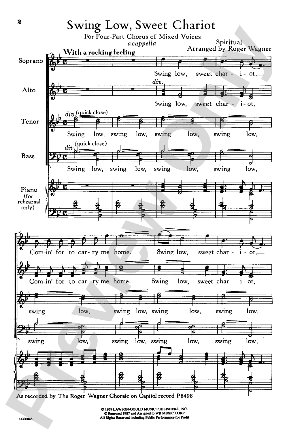 Swing Low, Sweet Chariot: SATB Choral Octavo