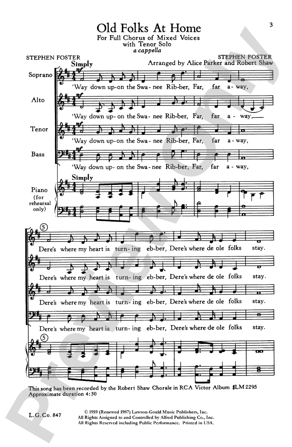 Old Folks at Home: SATB Choral Octavo
