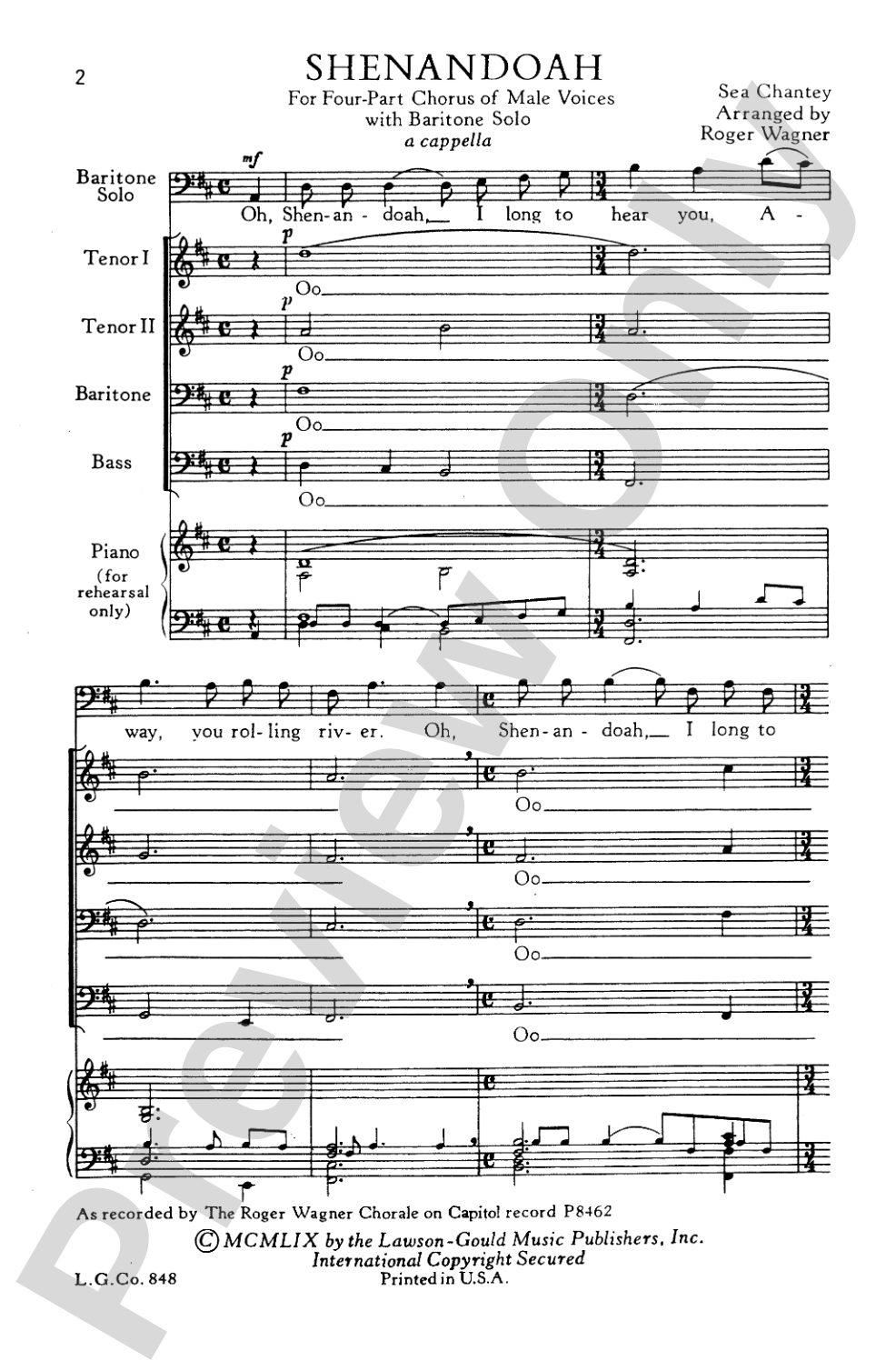 Shenandoah: TTBB Choral Octavo