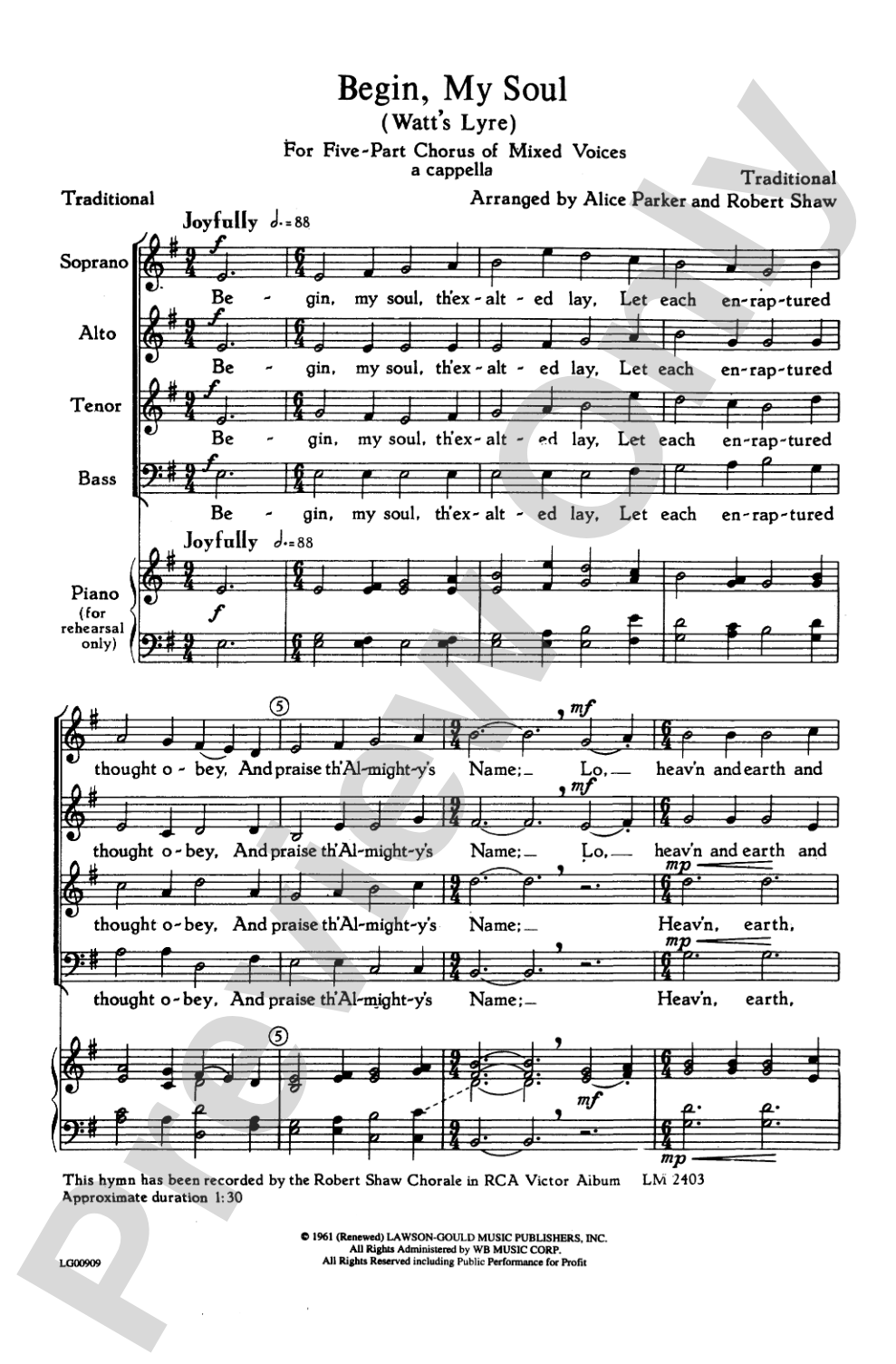 Begin, My Soul: SAATB Choral Octavo