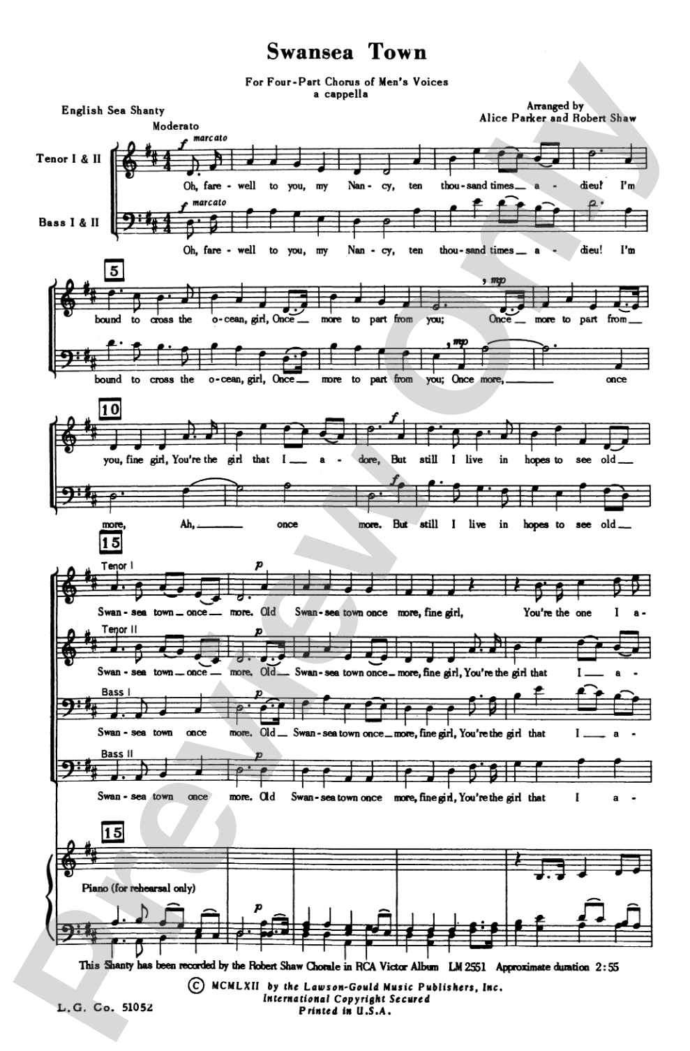 Swansea Town: TTBB Choral Octavo