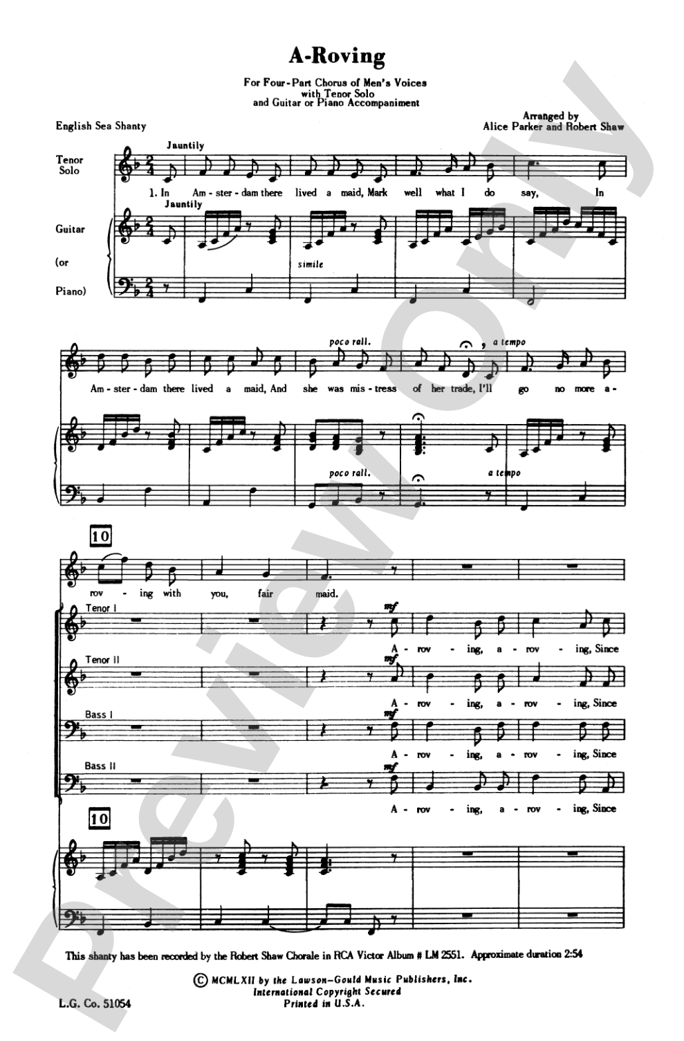 A-Roving: TTBB (Tenor Solo) Choral Octavo