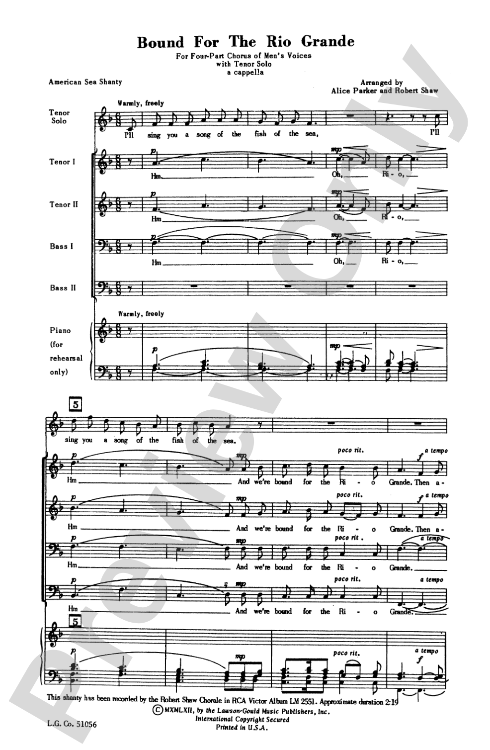 Bound for the Rio Grande: TTBB Choral Octavo