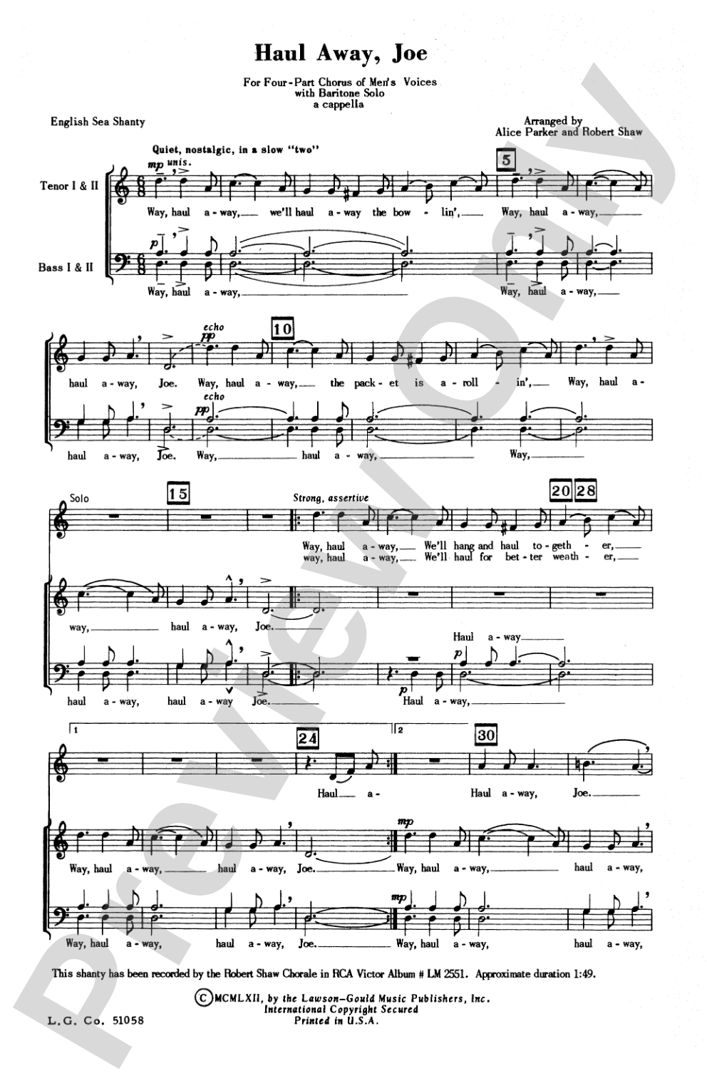 Haul Away, Joe: TTBB Choral Octavo