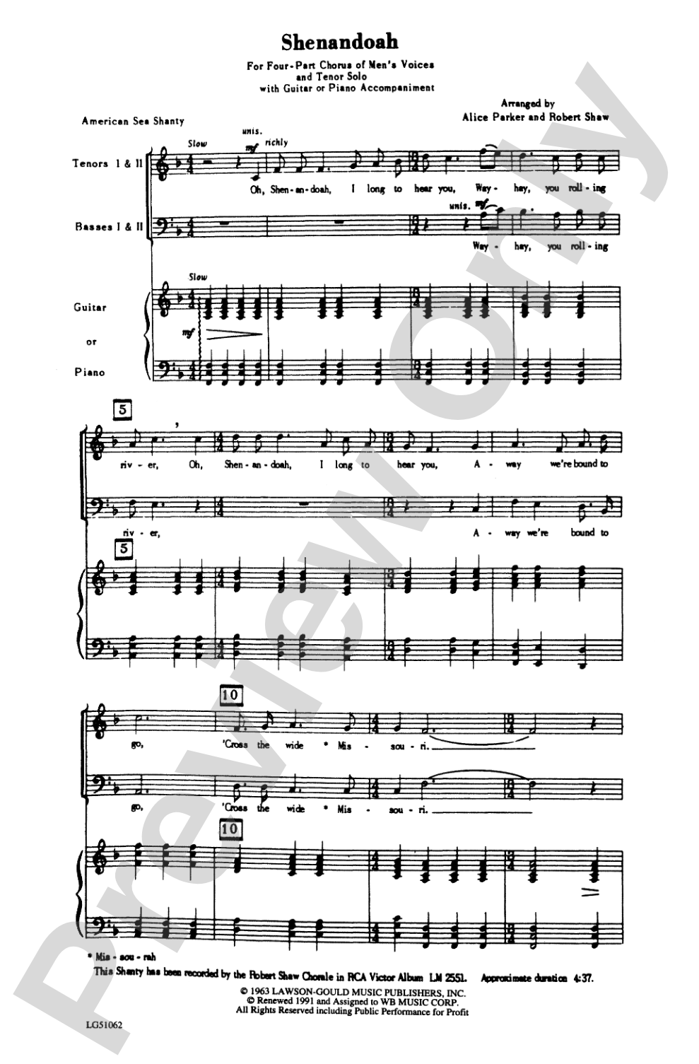 Shenandoah: TTBB Choral Octavo