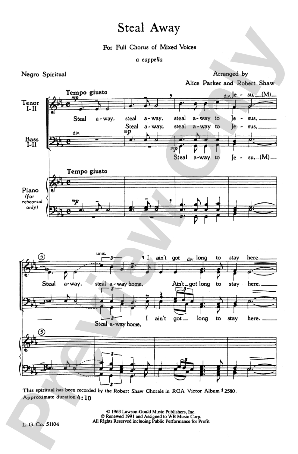 Steal Away: SATB Choral Octavo