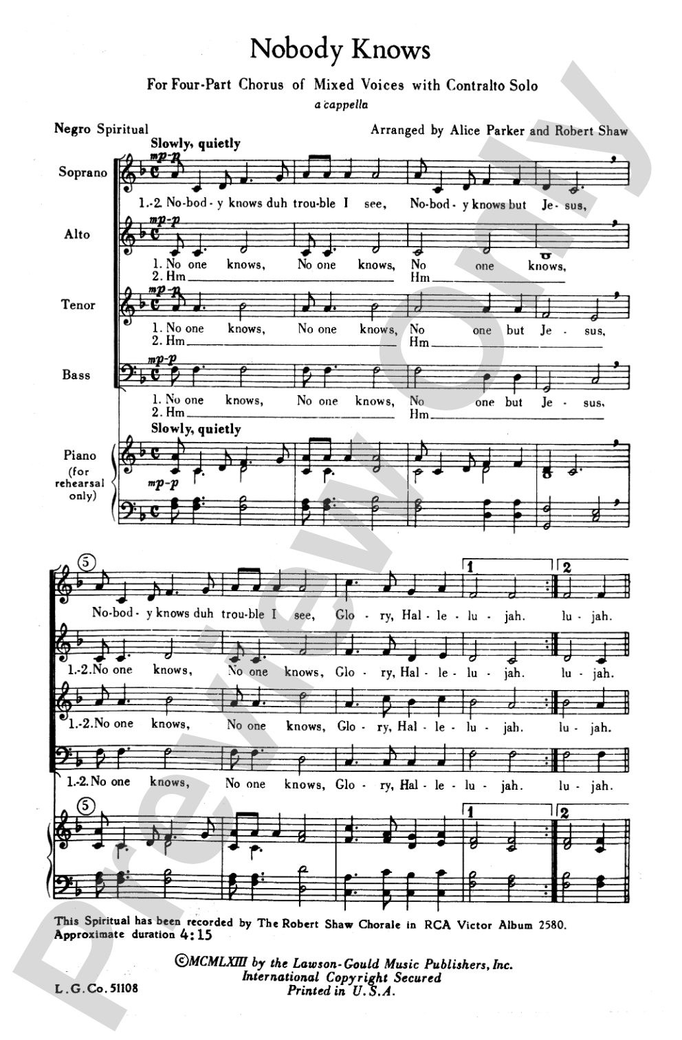 Nobody Knows: SATB Choral Octavo