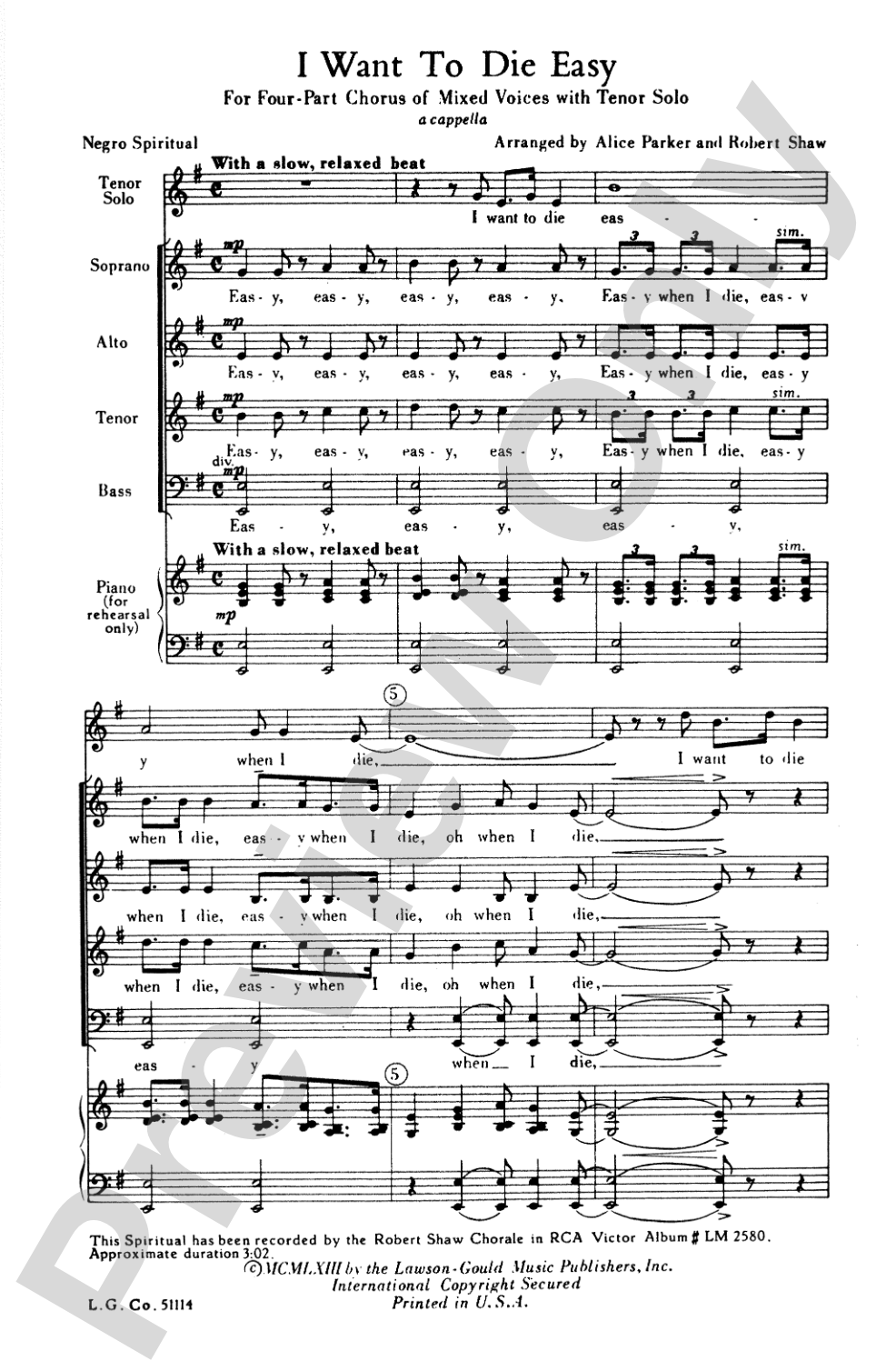 I Want to Die Easy: SATB Choral Octavo