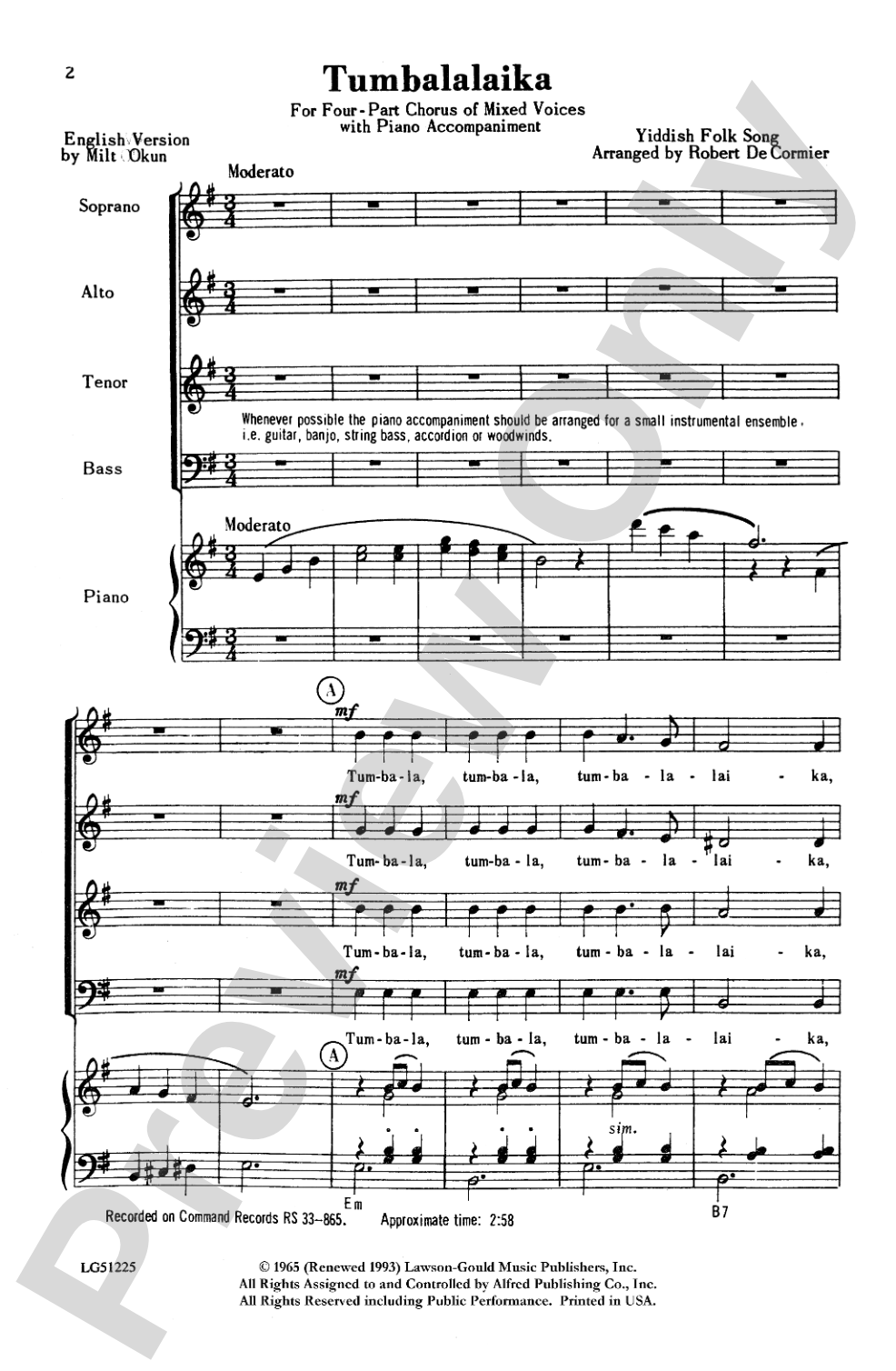 Tumbalalaika: SATB Choral Octavo