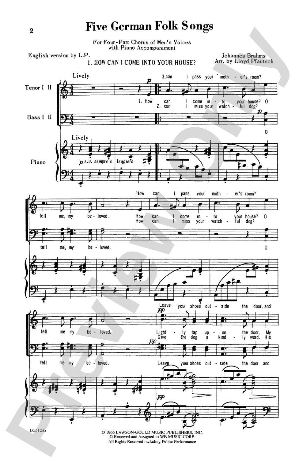 Five German Folk Songs: TTBB Choral Octavo