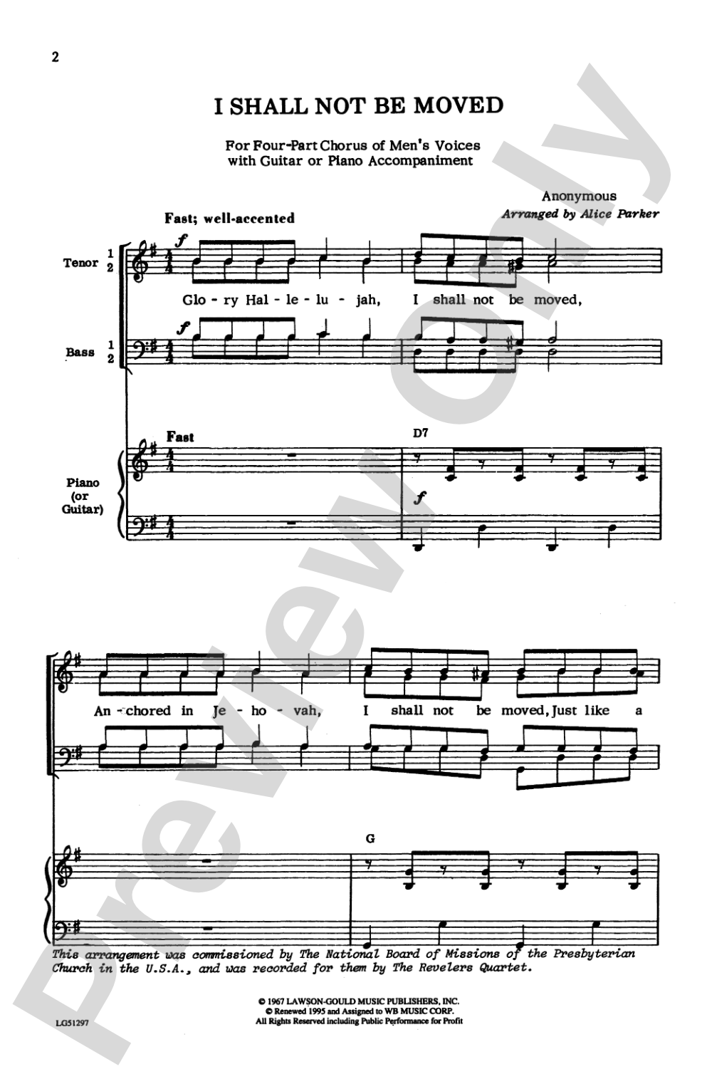 I Shall Not Be Moved: TTBB Choral Octavo