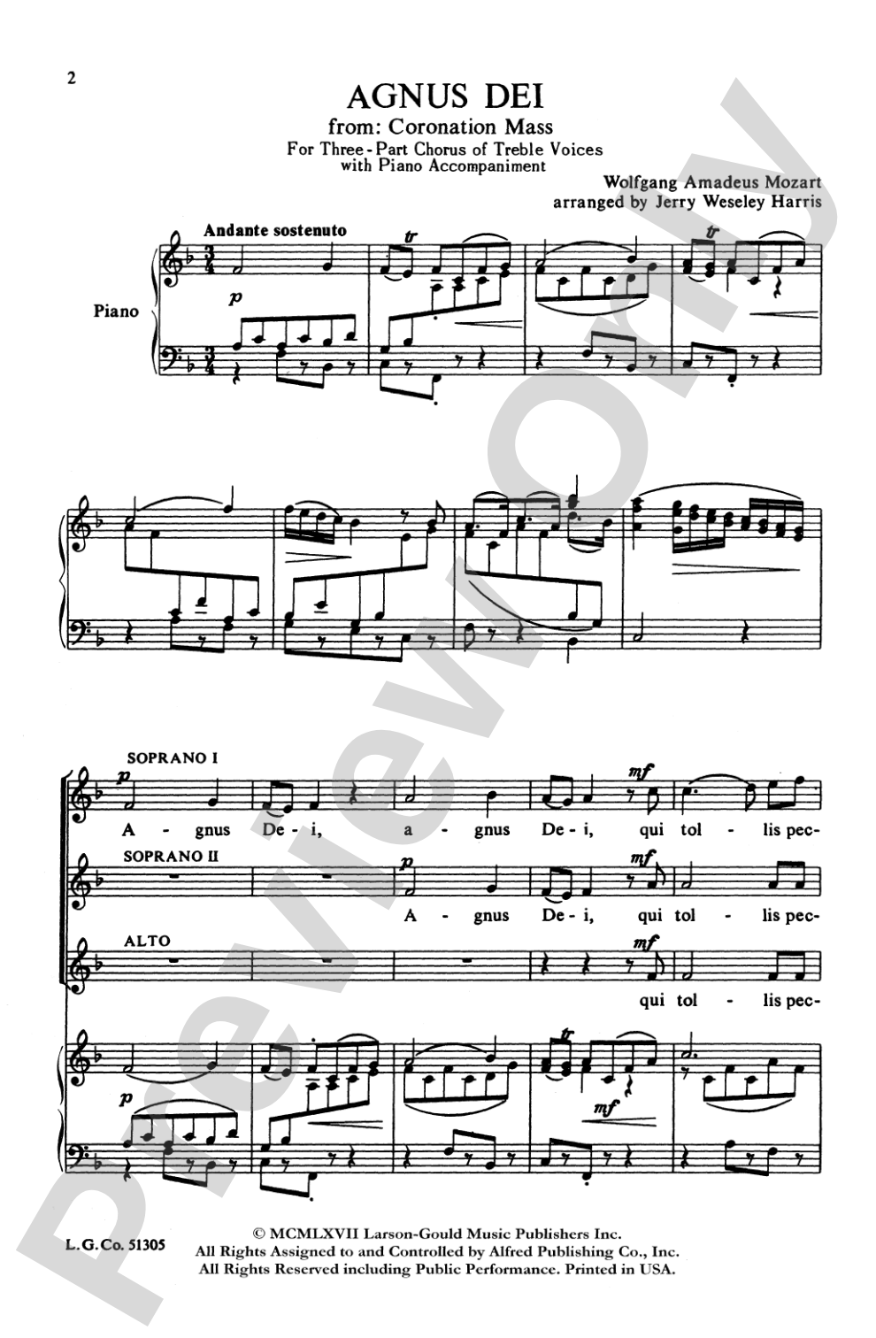 Agnus Dei (from <I>Coronation Mass</I>): SSA Choral Octavo