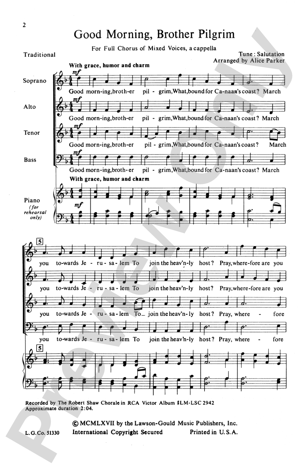 Good Morning, Brother Pilgrim: SATB Choral Octavo