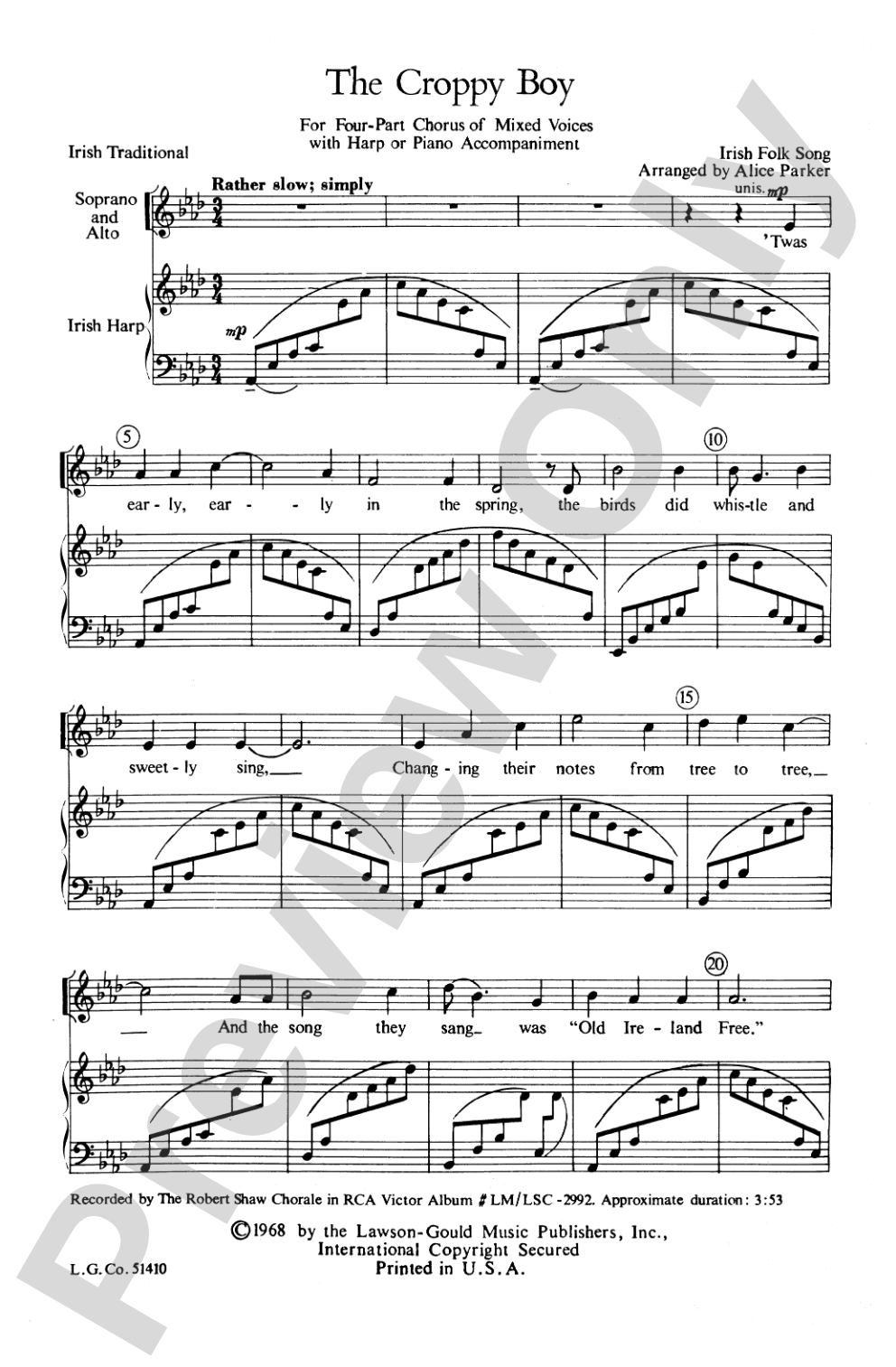 The Croppy Boy: SATB Choral Octavo