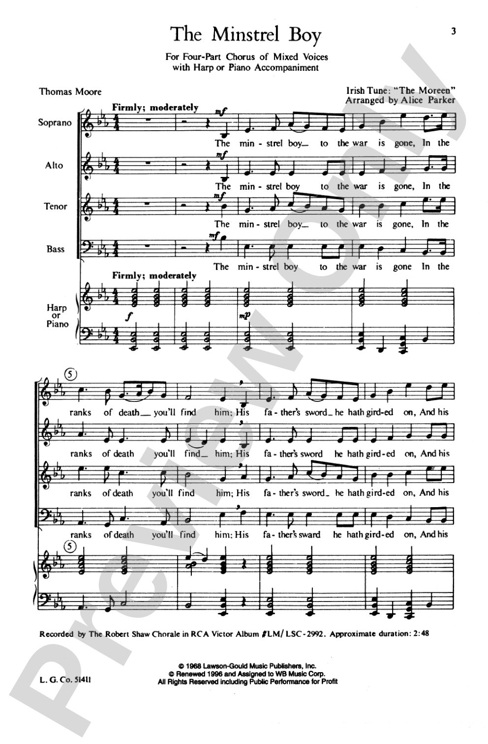 The Minstrel Boy: SATB Choral Octavo