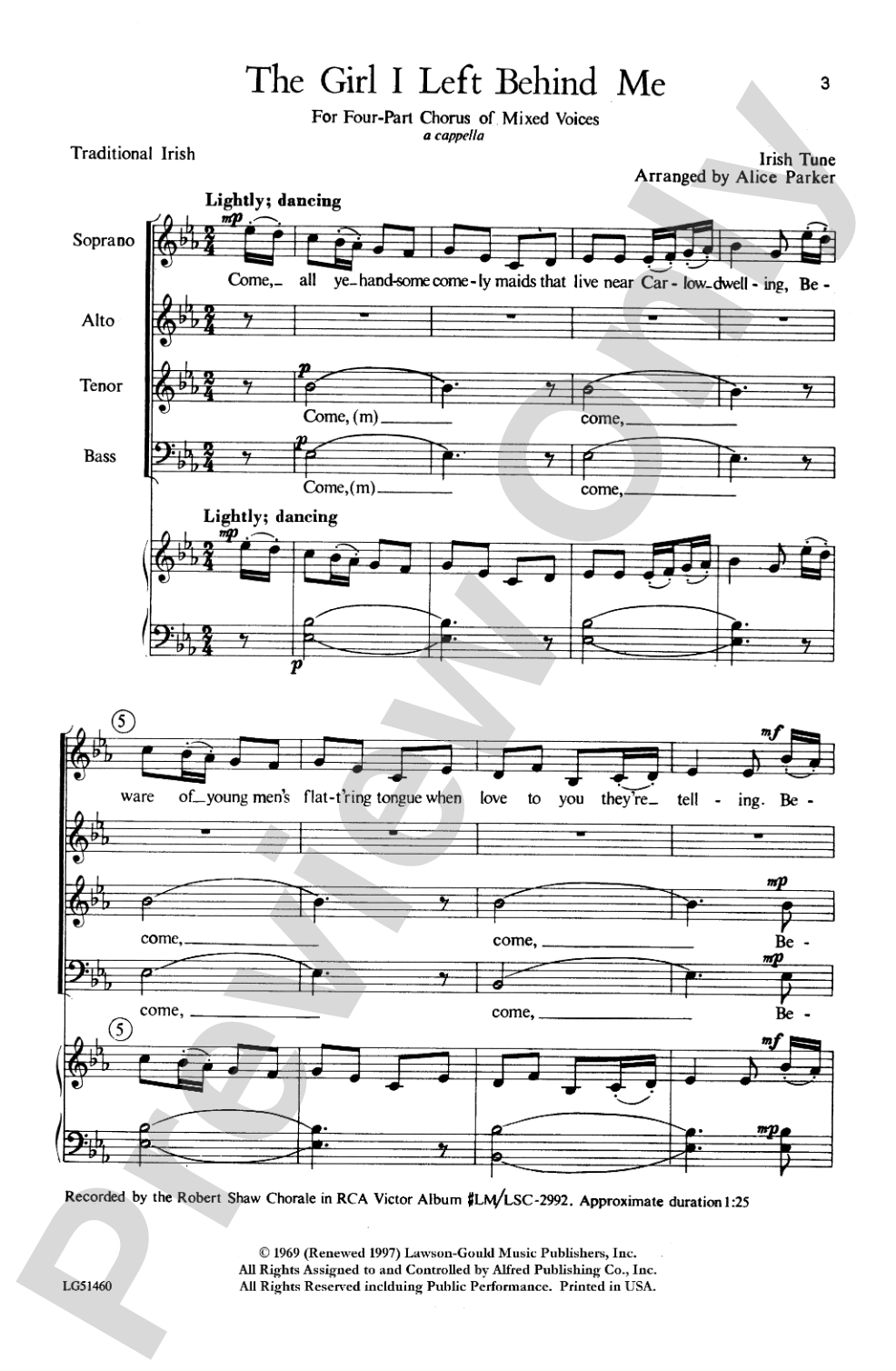 Girl I Left Behind Me: SATB Choral Octavo