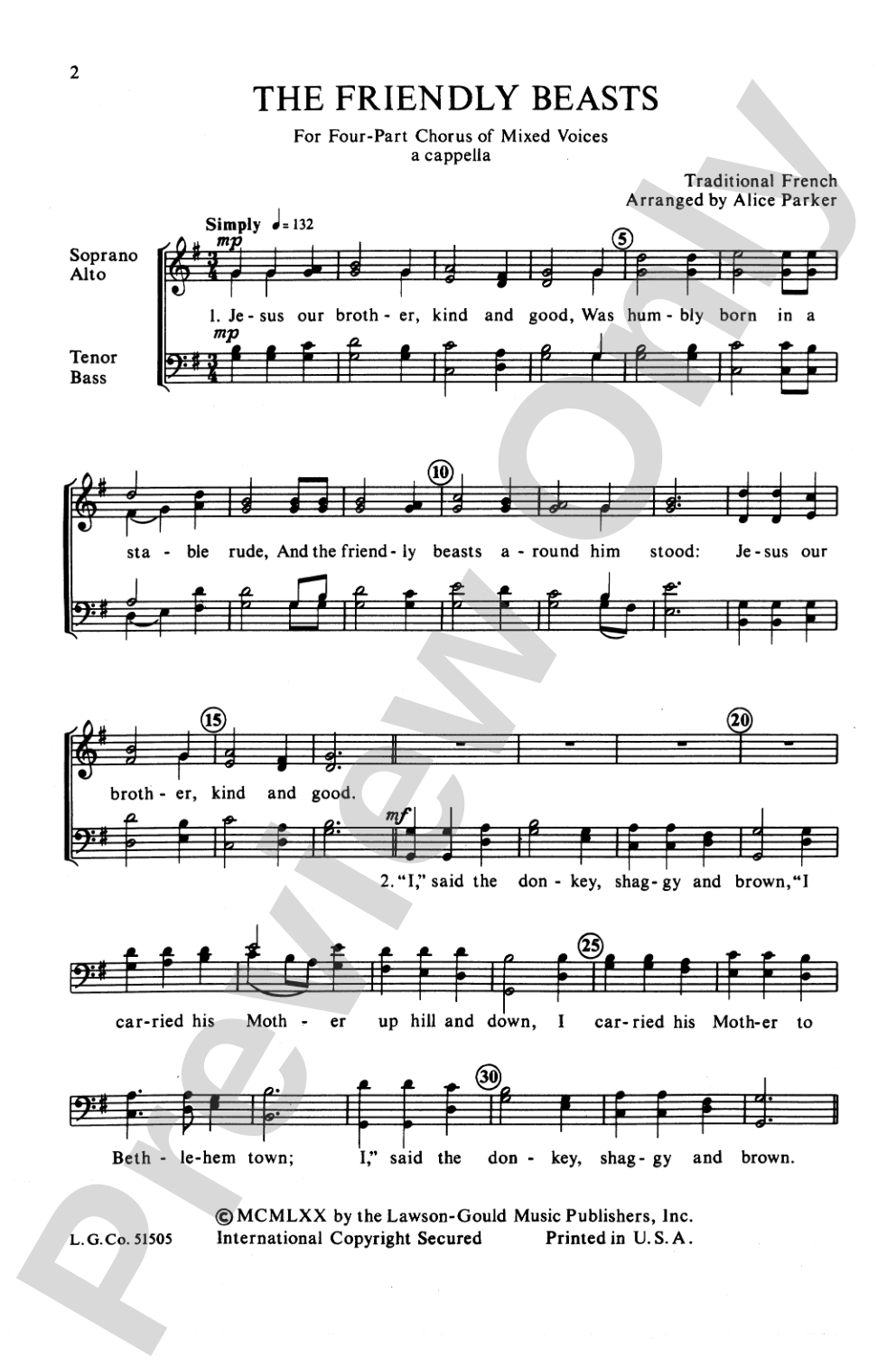 Friendly Beasts: SATB Choral Octavo