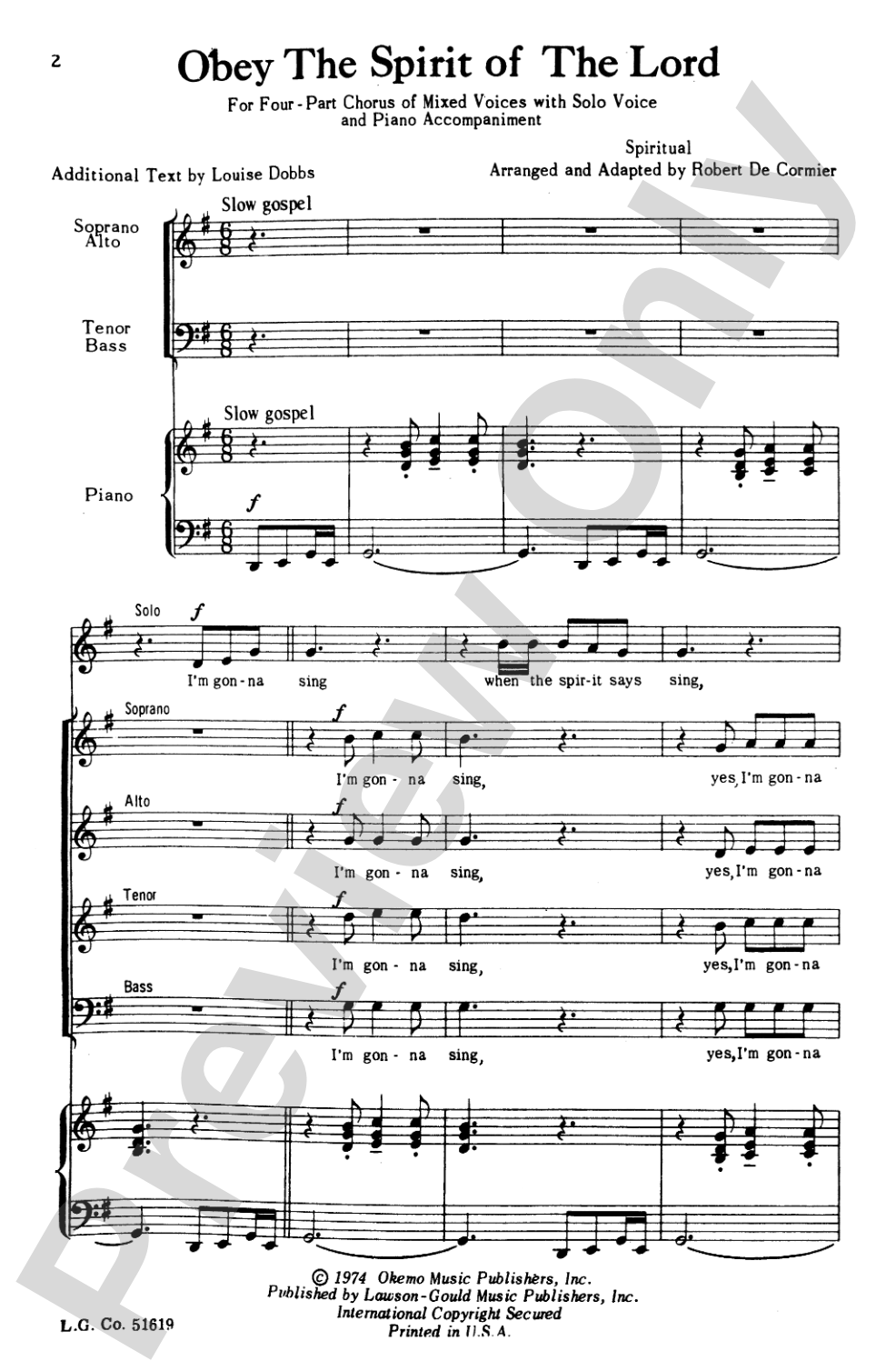 Obey the Spirit of the Lord: SATB Choral Octavo
