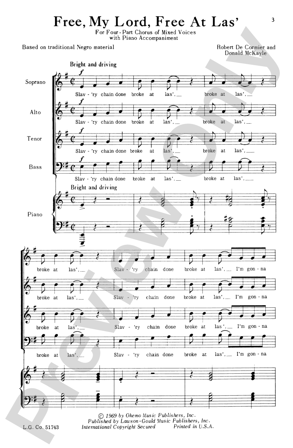 Free, My Lord, Free at Las': SATB Choral Octavo