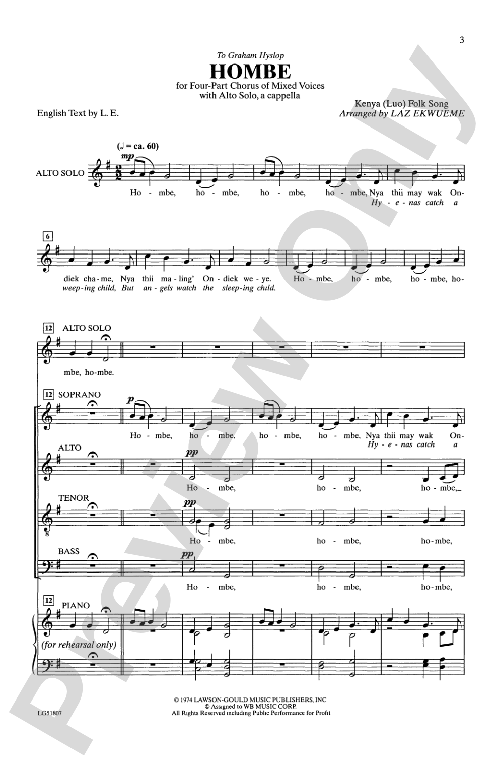 Hombe: SATB Choral Octavo