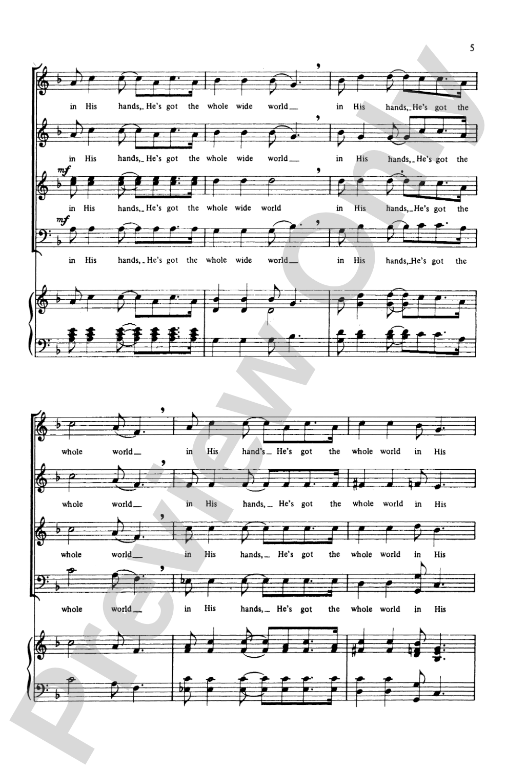 He's Got the Whole World in His Hands: SATB, <I>a cappella</I> Choral Octavo