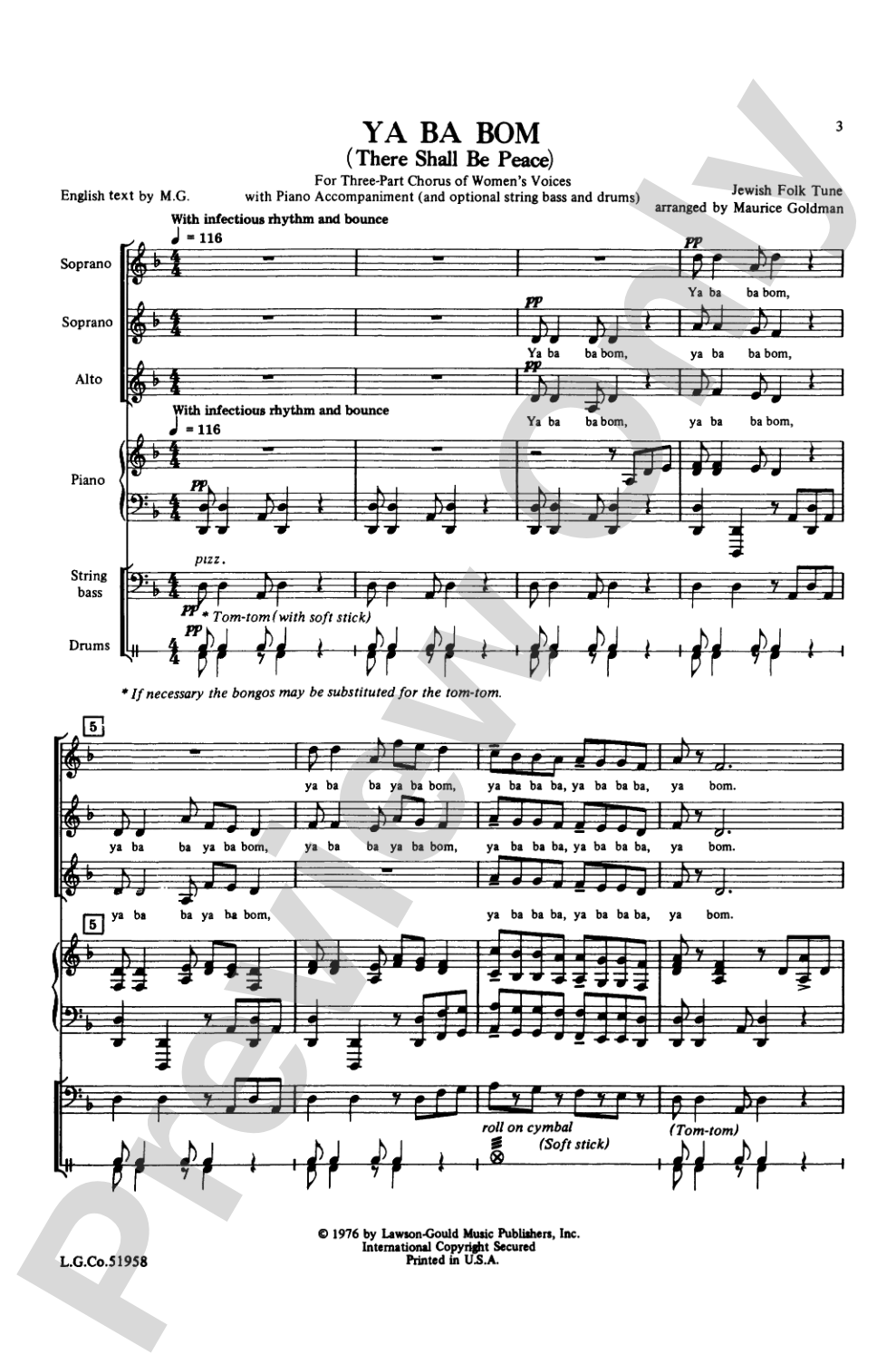 Ya Ba Bom: SSA Choral Octavo