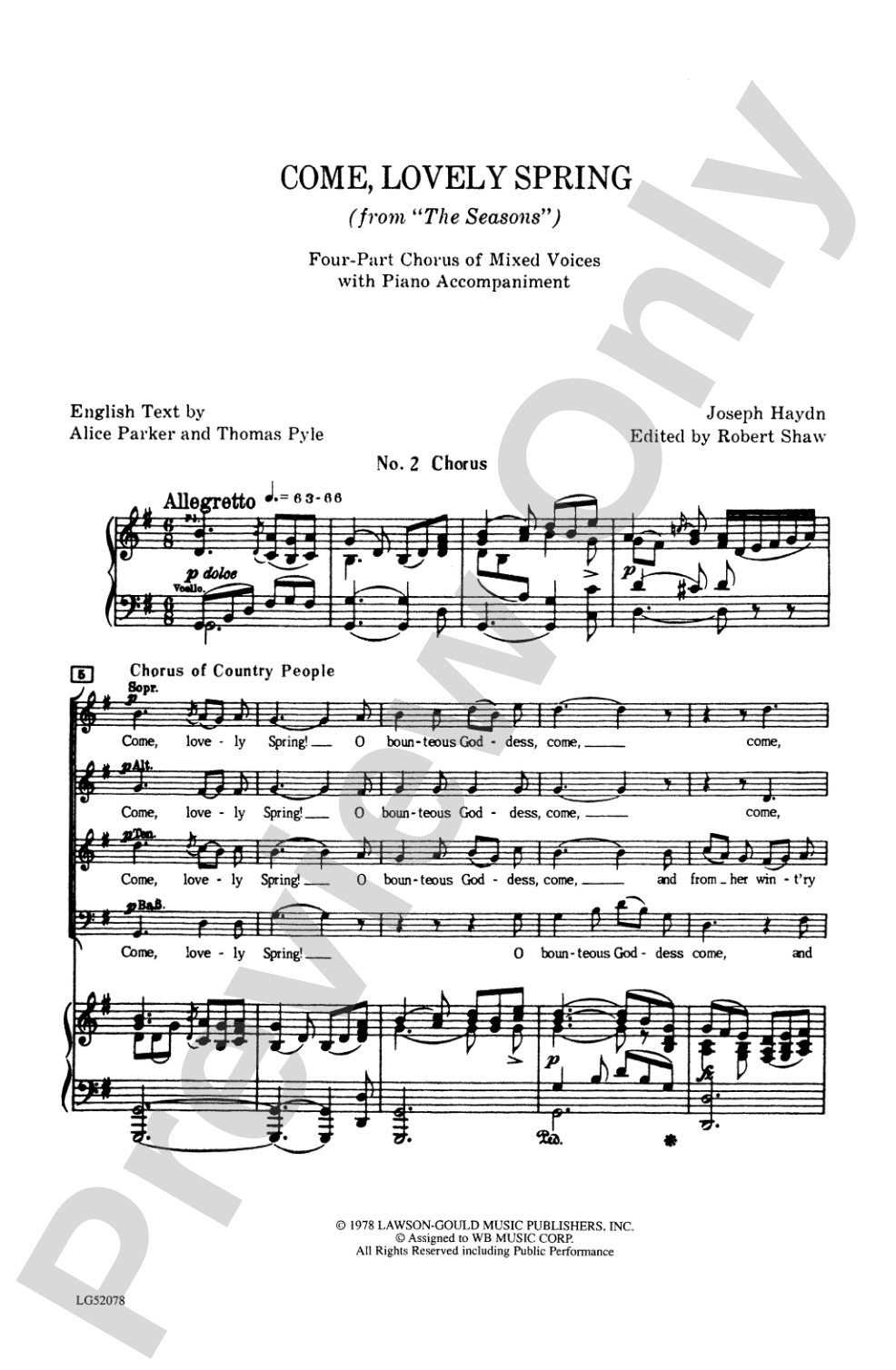 Come, Lovely Spring (from <I>The Seasons</I>): SATB Choral Octavo