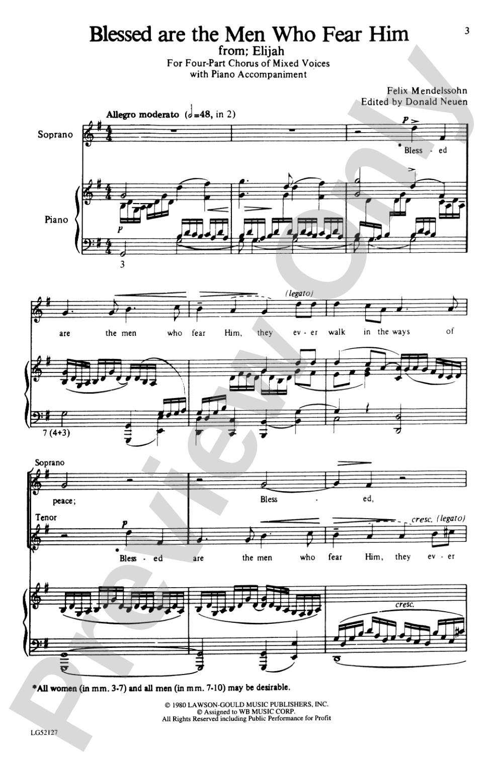 Blessed Are the Men Who Fear Him (from <I>Elijah</I>): SATB Choral Octavo