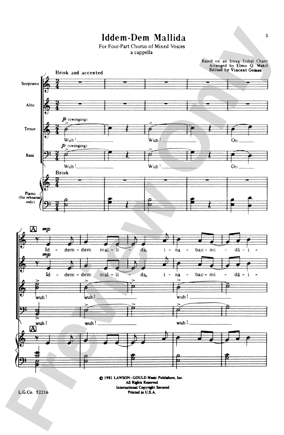 Iddem-dem Mallida: SATB Choral Octavo