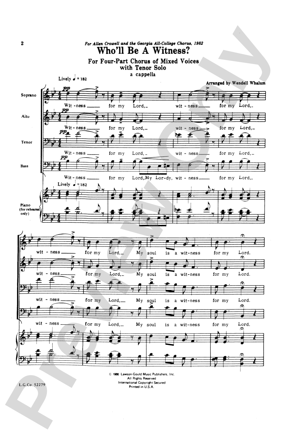 Who'll Be a Witness: SATB Choral Octavo