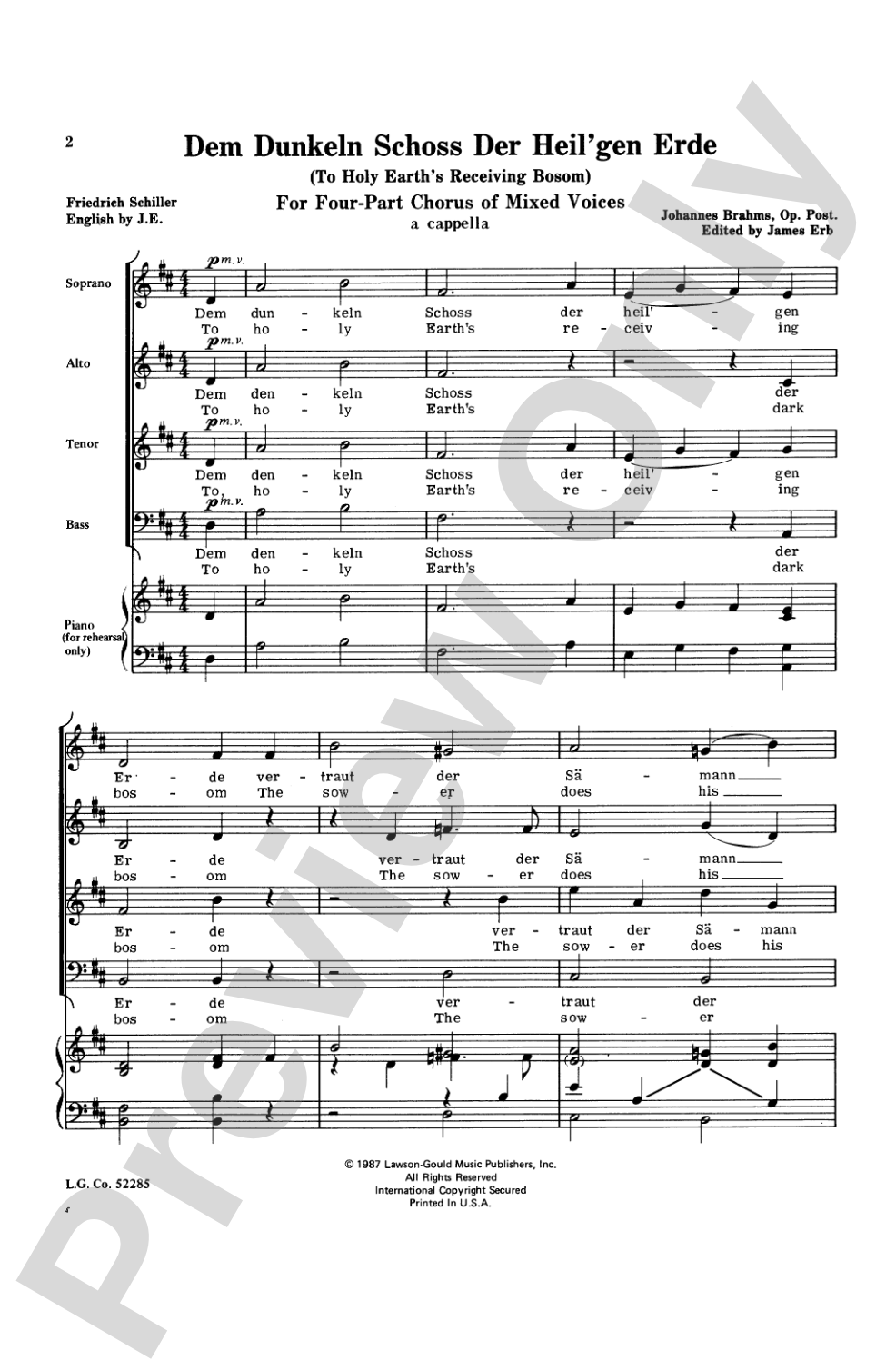 Dem Dunkeln Schoss Der Heil'gen Erde: SATB Choral Octavo