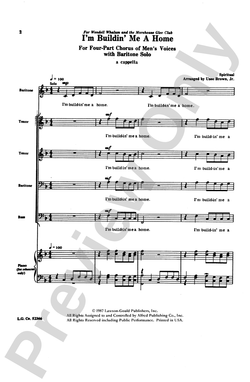 I'm Buildin' Me a Home: TTBB Choral Octavo