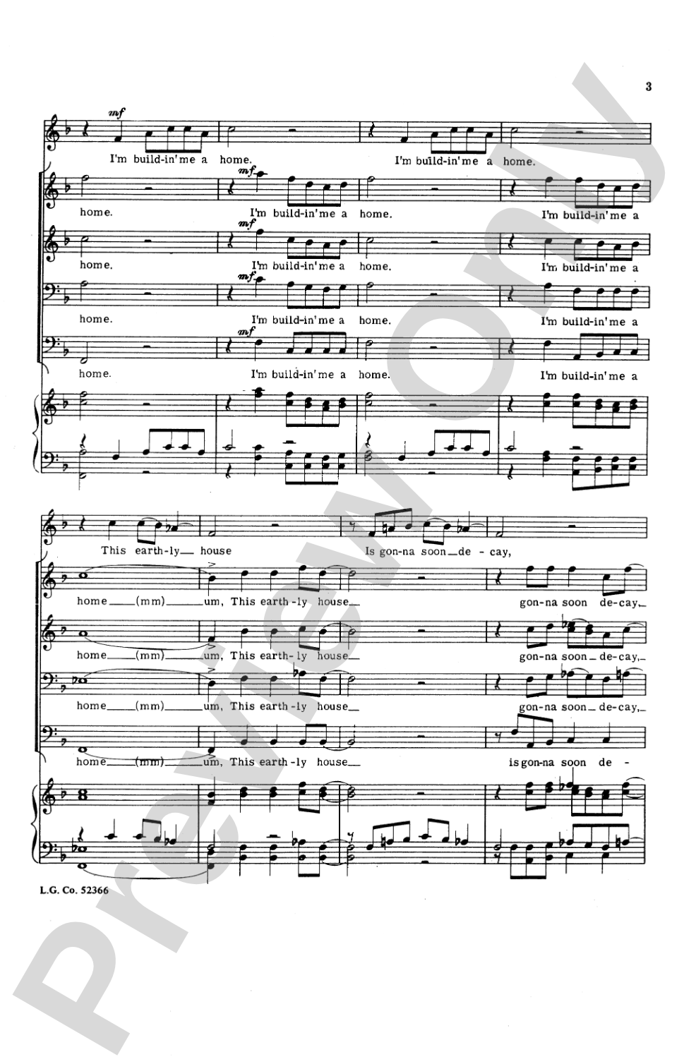 I'm Buildin' Me a Home: TTBB Choral Octavo