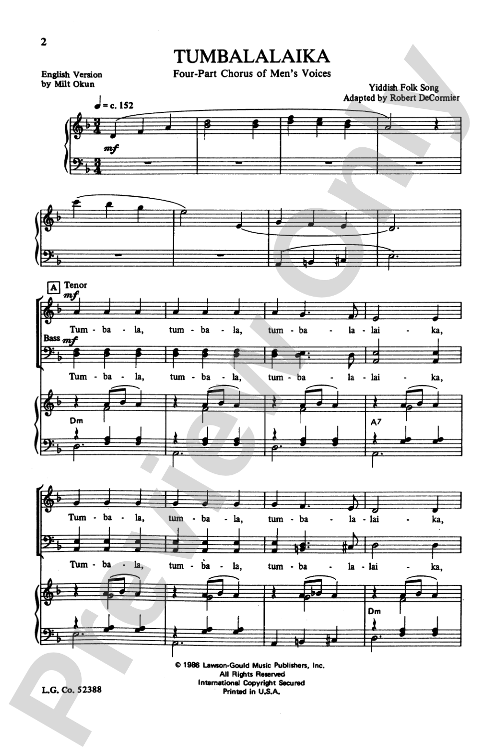 Tumbalalaika: TTBB Choral Octavo