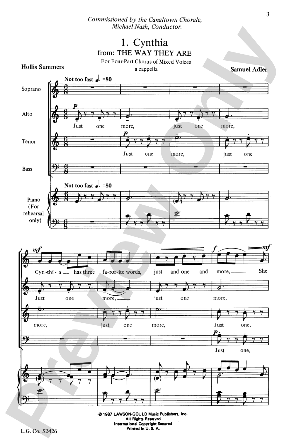 Cynthia (from <I>The Way They Are</I>): SATB Choral Octavo
