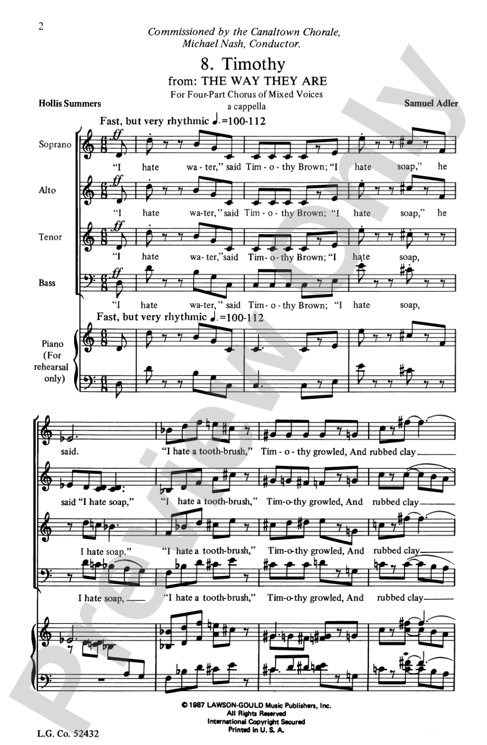 Timothy (from <I>The Way They Are</I>): SATB Choral Octavo