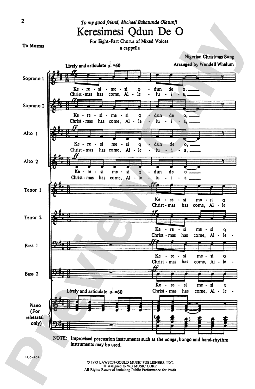 Keresimesi Qdun De O: SATB Choral Octavo