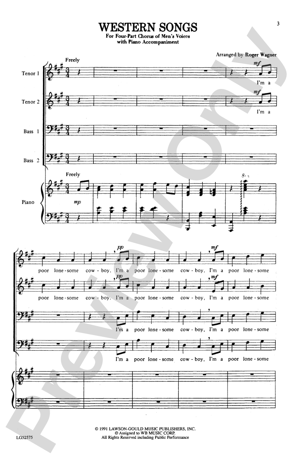 Western Songs: TTBB Choral Octavo