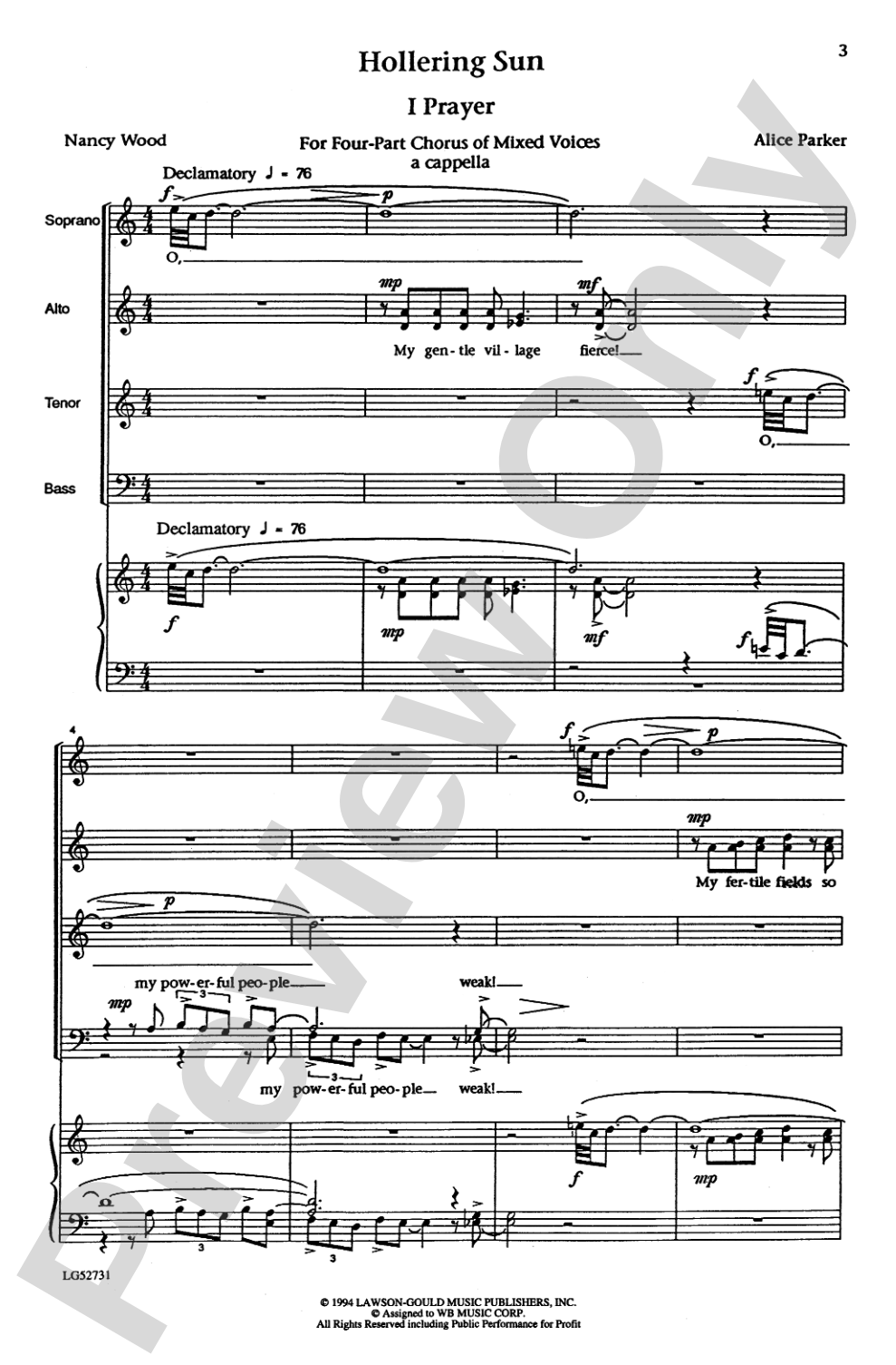 Prayer (from <I>Hollering Sun</I>): SATB Choral Octavo