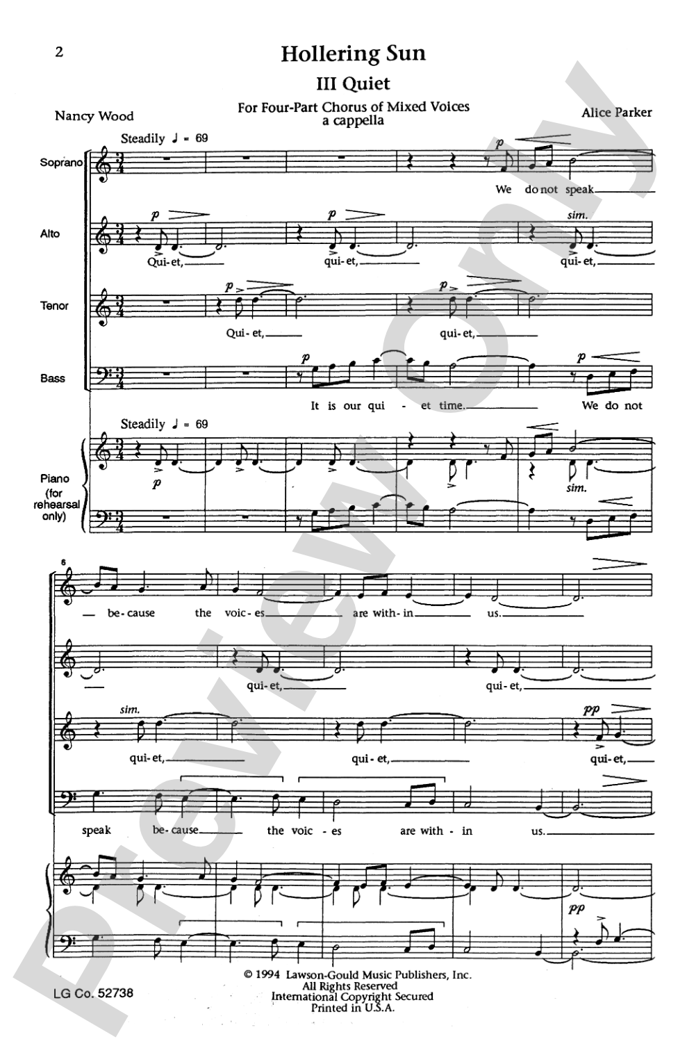 Quiet (from <I>Hollering Sun</I>): SATB Choral Octavo