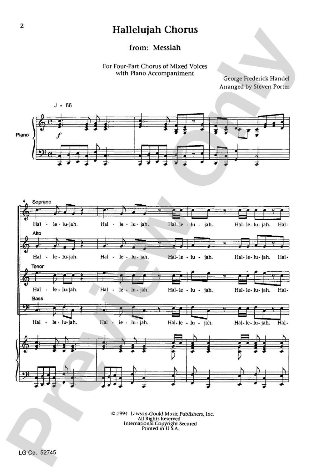 Hallelujah Chorus (Key of C): SATB Choral Octavo