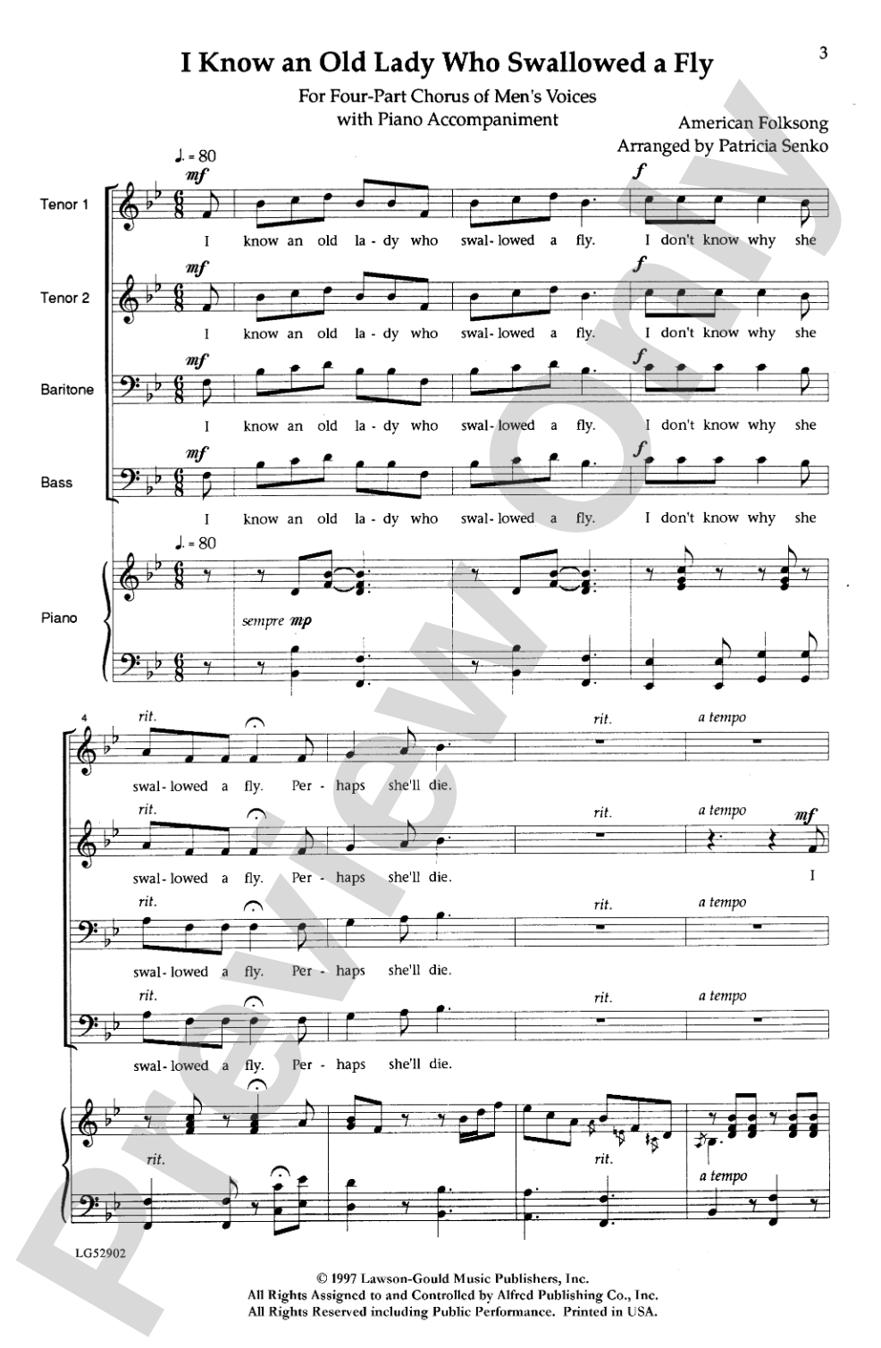 I Know an Old Lady Who Swallowed a Fly: TTBB Choral Octavo