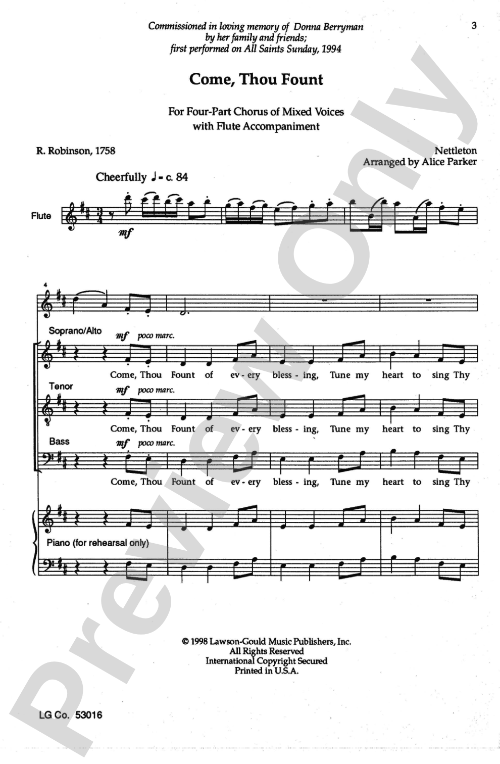 Come, Thou Fount: SATB Choral Octavo