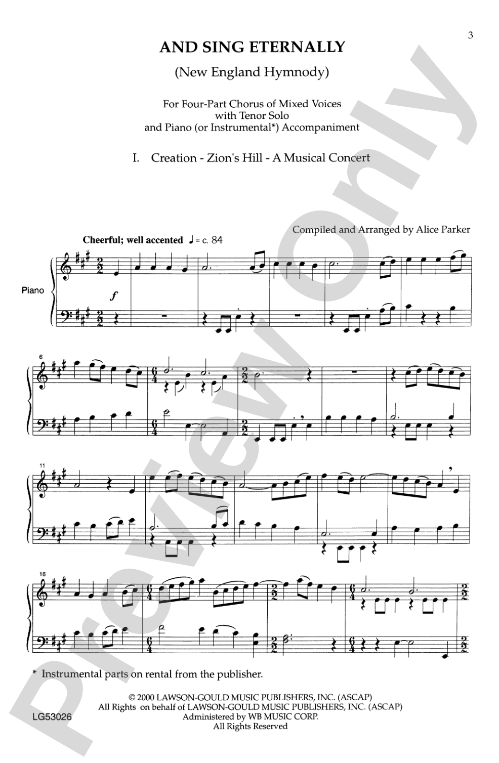 And Sing Eternally (New England Hymnody) (I. Creation - Zion's Hill - A Musical Concert): SATB and Tenor Solo Choral Octavo