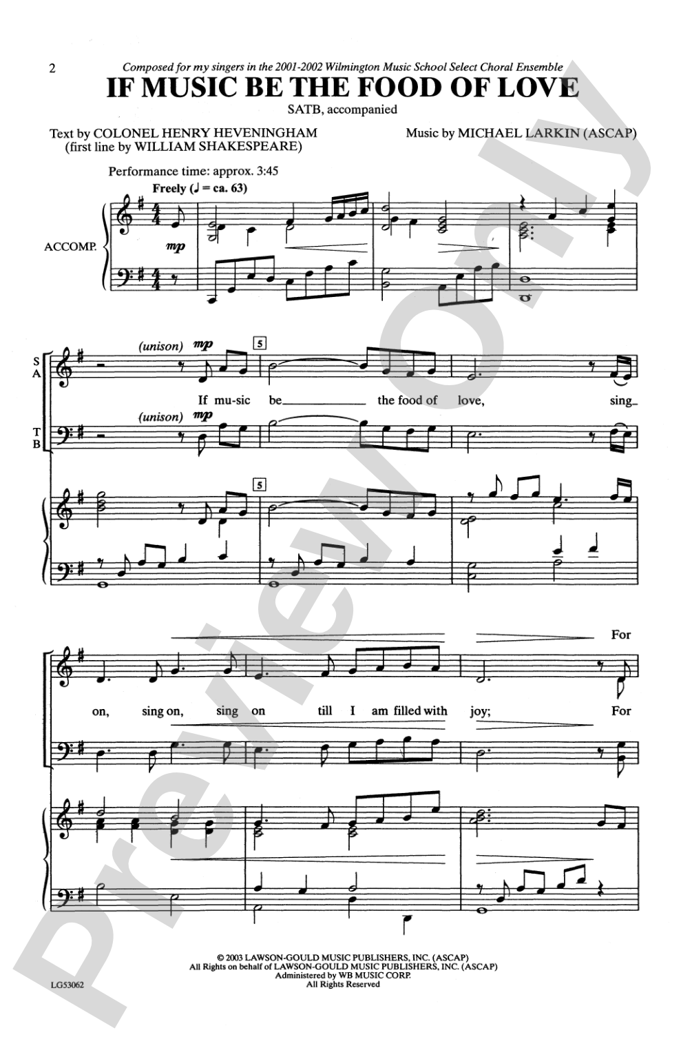 If Music Be the Food of Love: SATB Choral Octavo