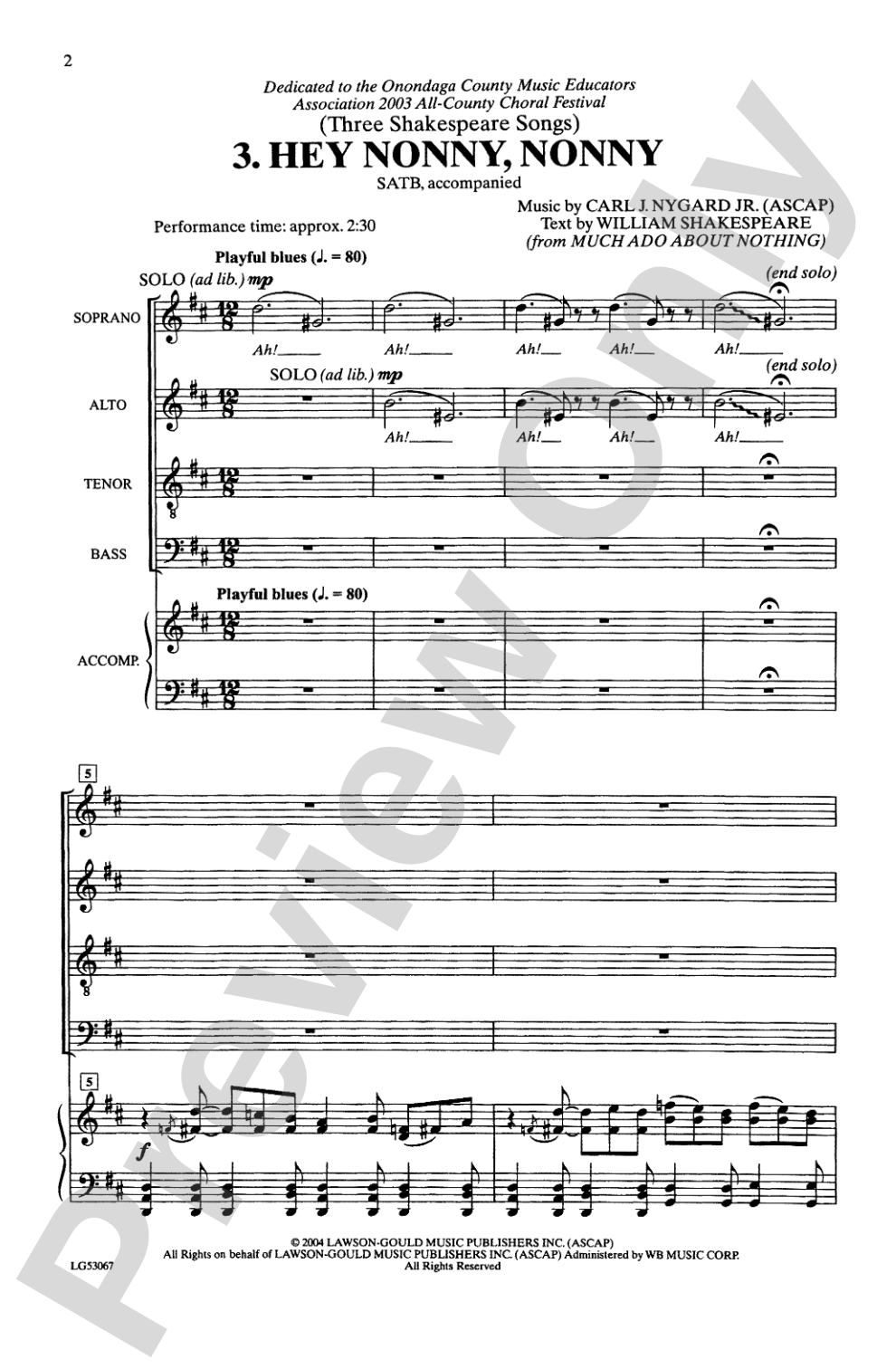 Hey, Nonny, Nonny (from <I>Three Shakespeare Songs</I>): SATB Choral Octavo