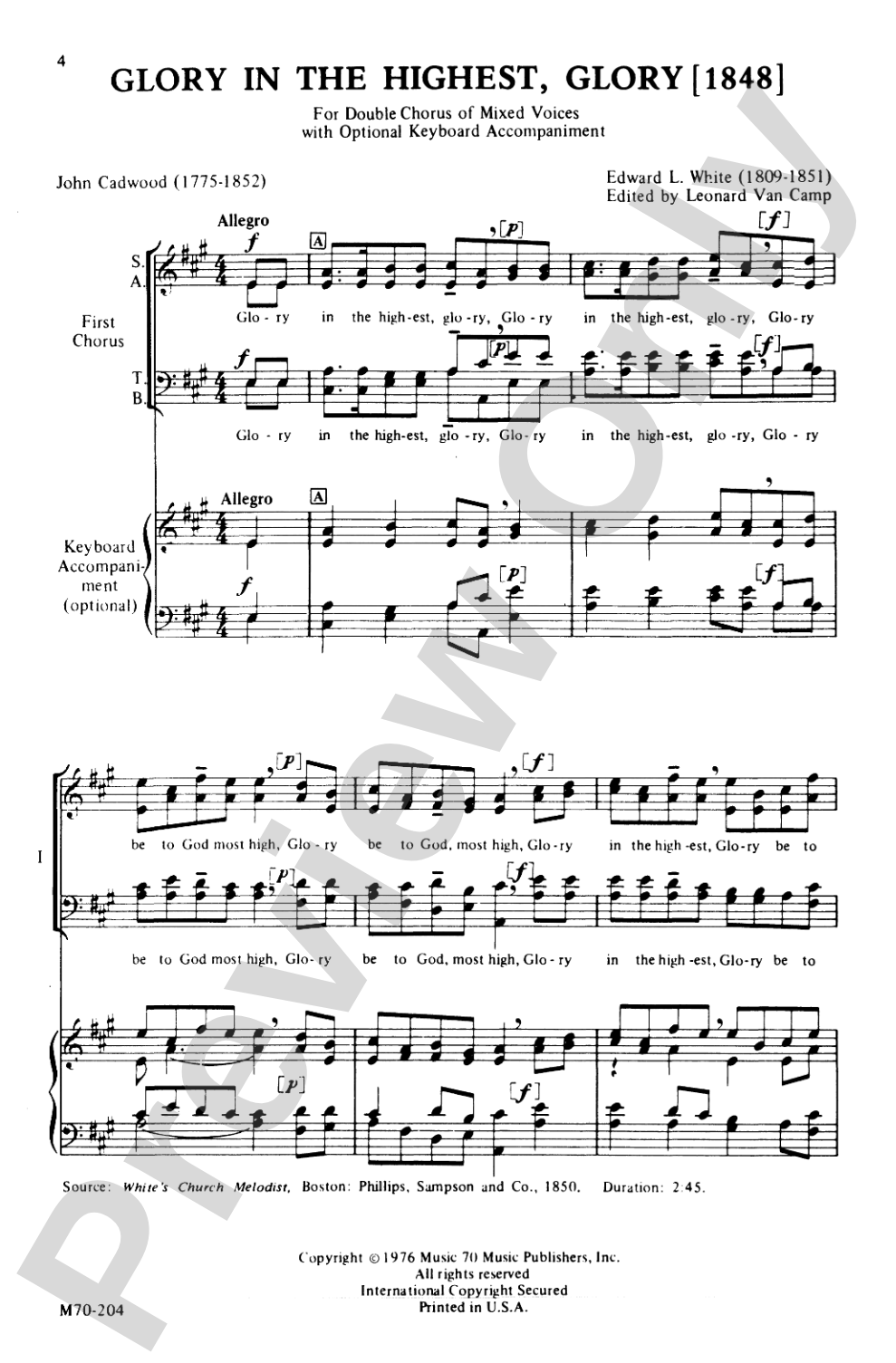 Glory in the Highest, Glory: SATB/SATB Choral Octavo
