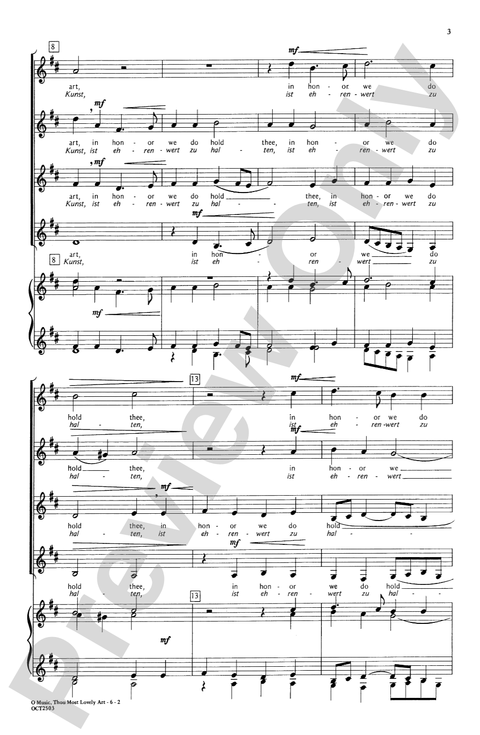 O Music, Thou Most Lovely Art: SSAA, <I>a cappella</I> Choral Octavo