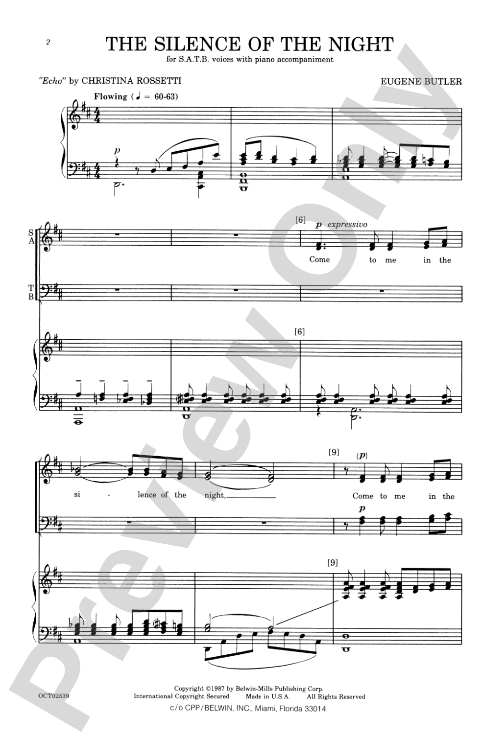 The Silence of the Night: SATB Choral Octavo