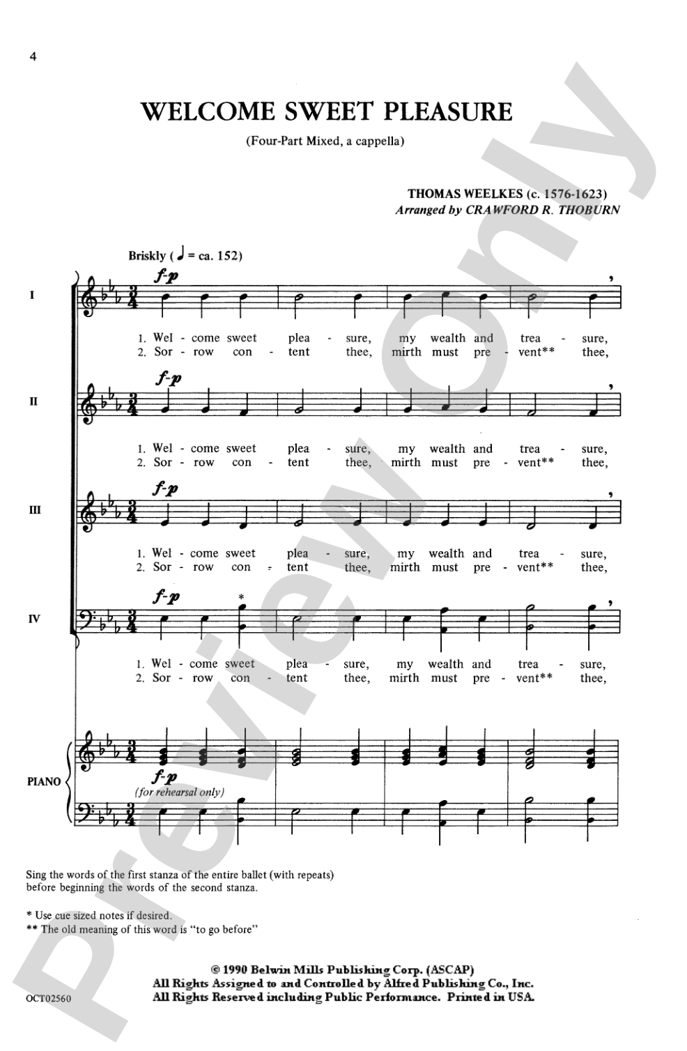 Welcome, Sweet Pleasure: 4-Part Mixed Choral Octavo
